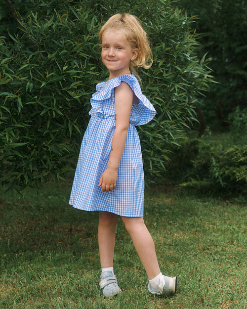 Детское хлопковое платье в клетку, синий