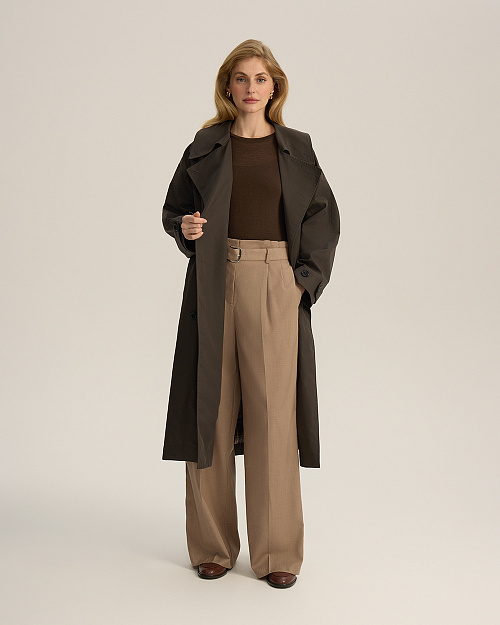 Двубортный оверсайз тренч, хаки