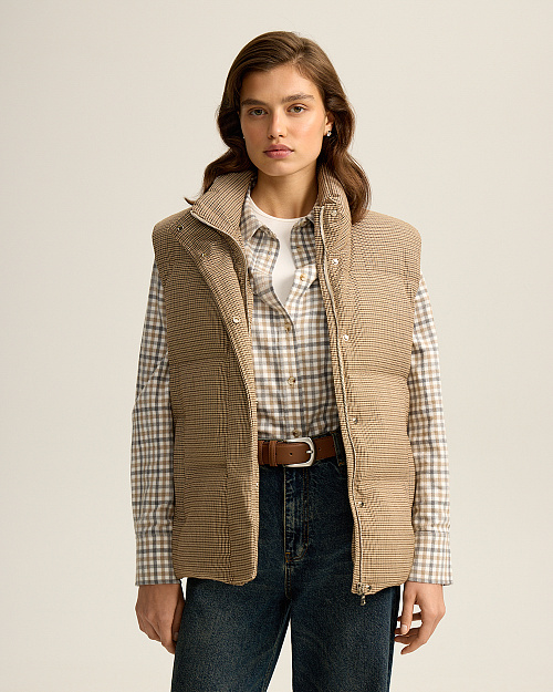 Стеганый жилет с натуральным наполнителем из пуха и пера, бежевый