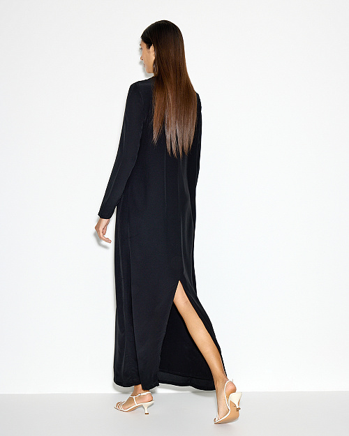 Платье макси с длинным рукавом, из вискозы, черный