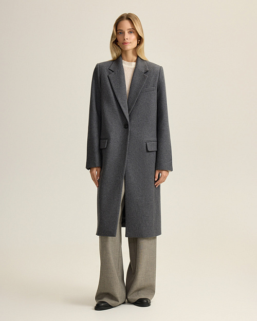 Однобортное пальто оверсайз из шерсти, серый