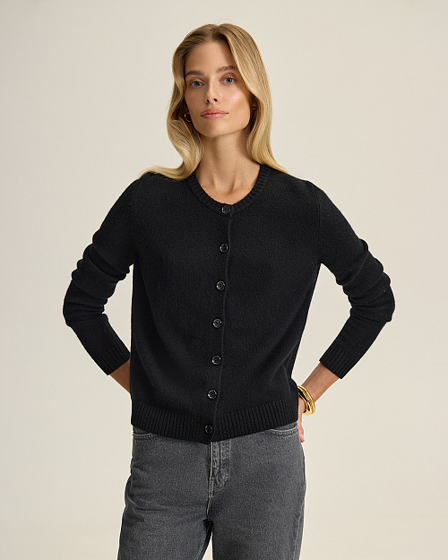 Шерстяной кардиган на пуговицах, черный