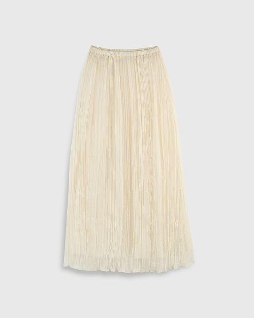 Юбка из фактурной жатой ткани, на подкладке, молочный