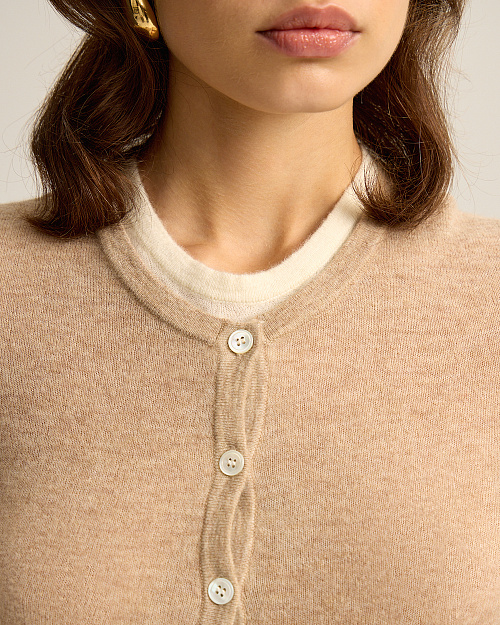 Шерстяной лонгслив на пуговицах, с эффектом многослойности, бежевый меланж