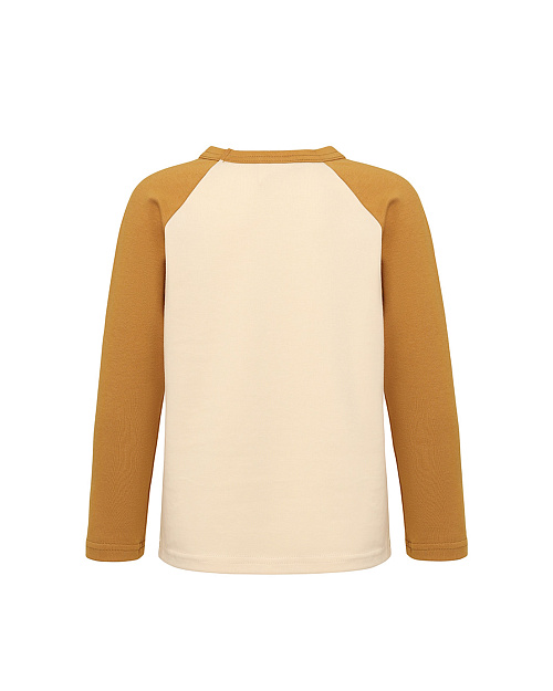 Детский хлопковый лонгслив Unisex с контрастными рукавами, светло-бежевый, желтый