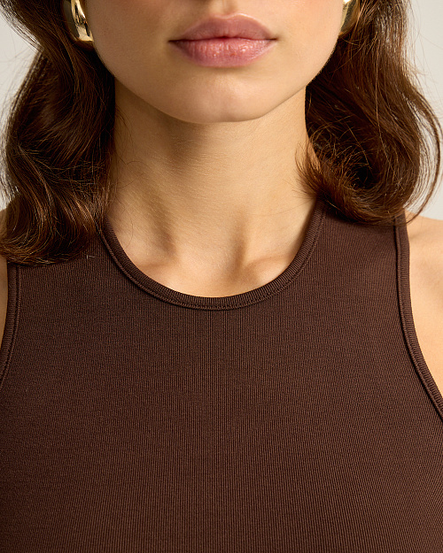 Трикотажный топ с американской проймой, из района и спандекса, коричневый