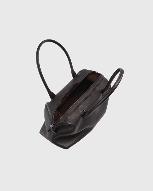 Объемная сумка из натуральной кожи, коричневый шоколадный