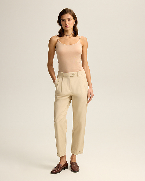 Хлопковые брюки чиносы с отворотами, светло-бежевый