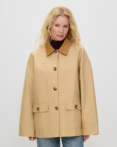 Хлопковая куртка с вельветовой отделкой, бежевый