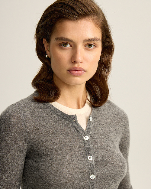 Шерстяной лонгслив на пуговицах, с эффектом многослойности, серый меланж