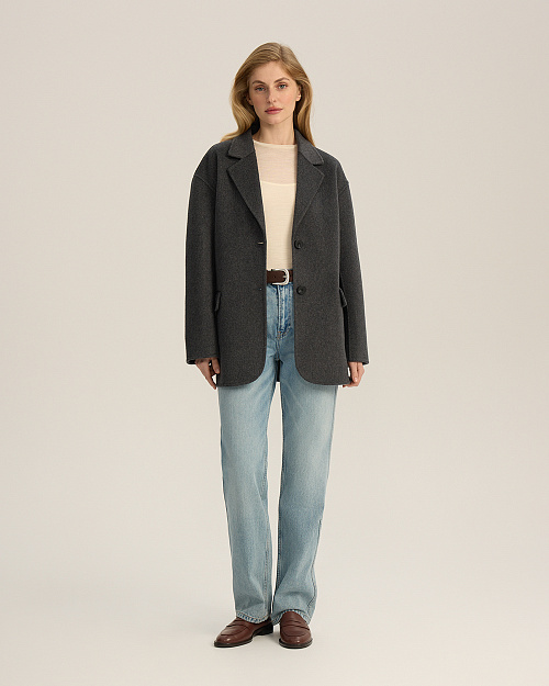 Шерстяной жакет из пальтовой ткани, серый