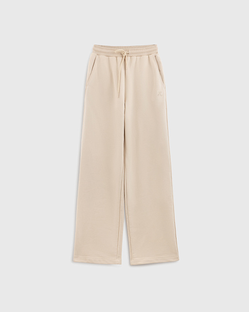 Широкие хлопковые брюки из футера, сливочный