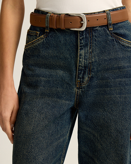 Прямые джинсы с высокой посадкой, темно-синий