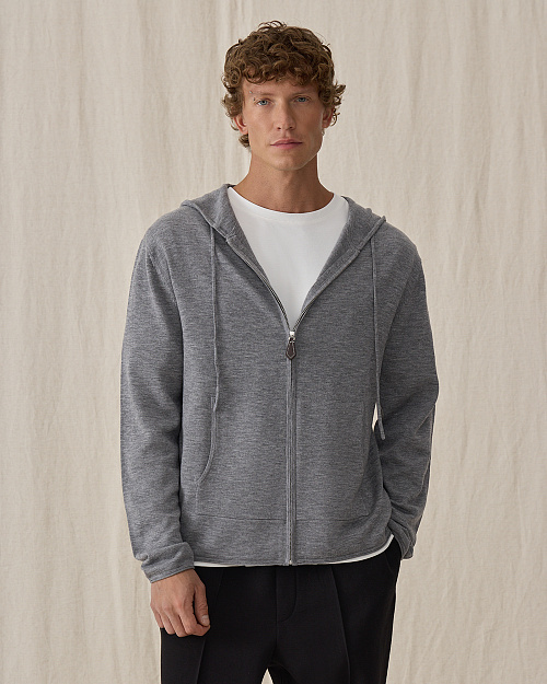Вязаный худи на молнии Unisex, из шерсти мериноса, серый
