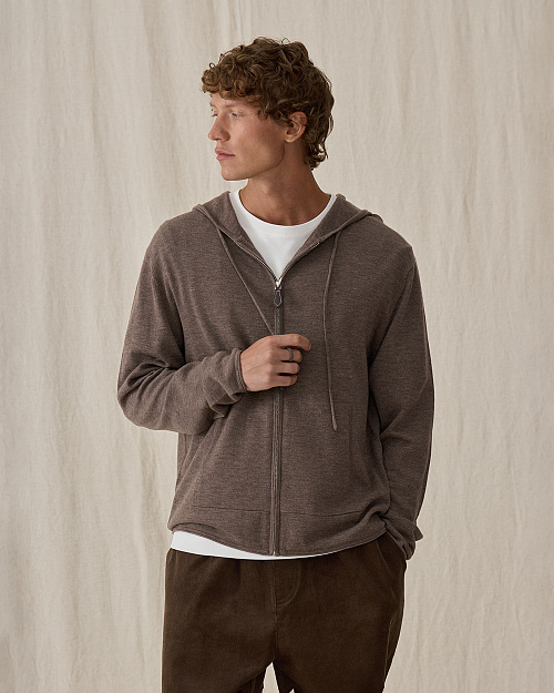 Вязаный худи на молнии Unisex, из шерсти мериноса, коричневый
