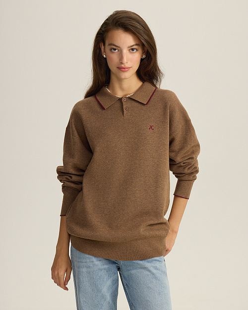 Хлопковый джемпер Unisex с воротником поло, коричневый