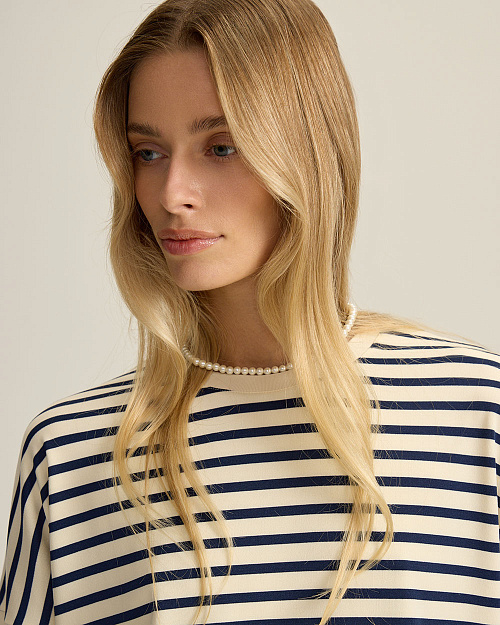 Лонгслив в полоску, темно-синий