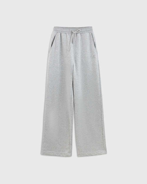 Широкие хлопковые брюки из футера, серый меланж