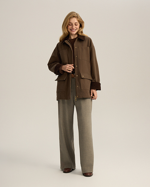 Хлопковая куртка с вельветовым воротником, коричневый