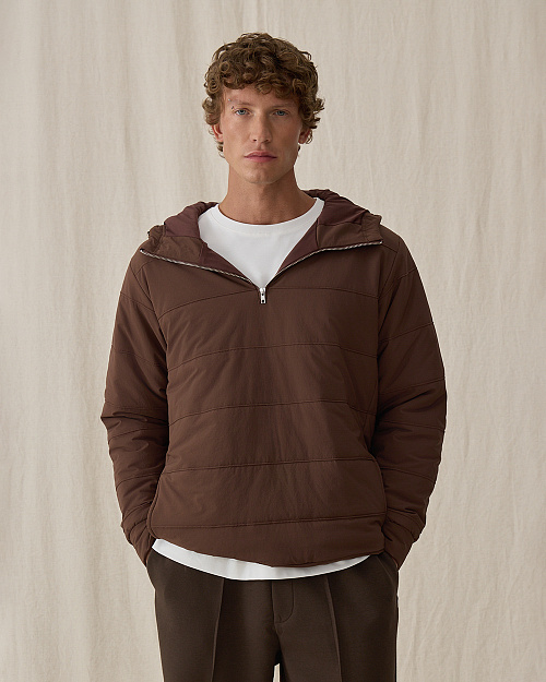 Мужская стеганая куртка-худи, коричневый