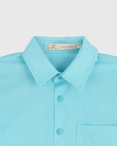 Детская рубашка Unisex из хлопка и льна, аквамарин