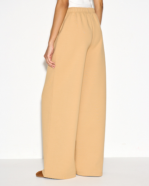 Прямые брюки из футера, бежевый