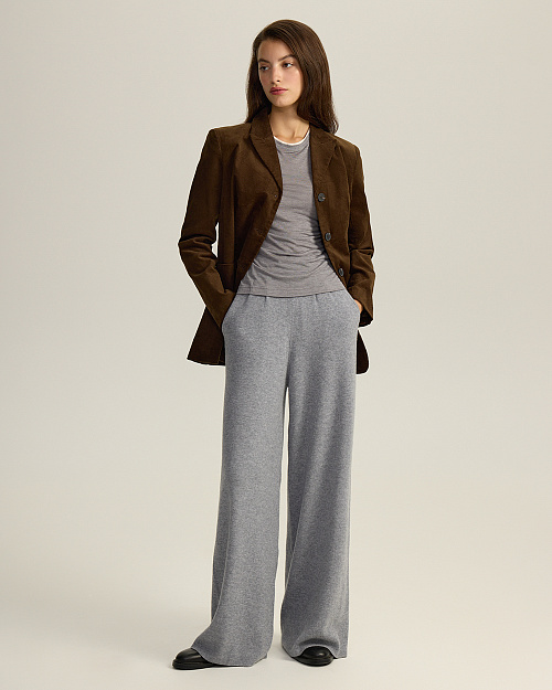 Широкие вязаные брюки из 100% шерсти мериноса, серый