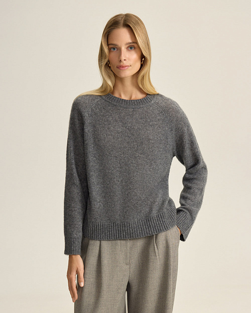 Джемпер из кашемира и шелка, серый меланж