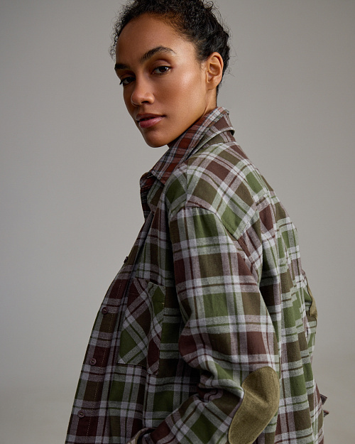 Хлопковая рубашка в клетку Unisex, хаки, коричневый