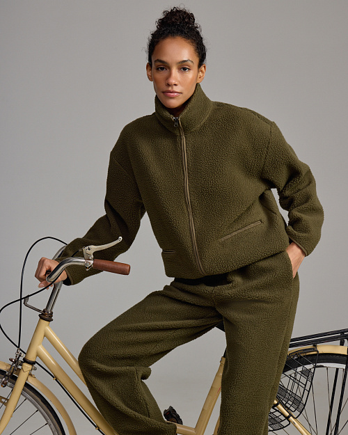 Джоггеры Unisex, из флиса шерпа с меховым эффектом, хаки