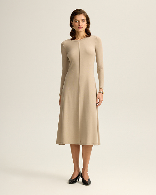 Платье с акцентным швом, из тенселя с шерстью, бежевый