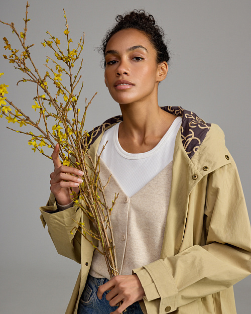 Хлопковый плащ Unisex с капюшоном, с водоотталкивающей пропиткой, бежевый