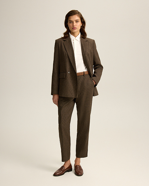 Твидовый жакет прямого кроя, коричневый