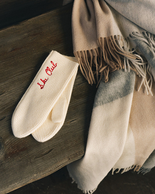 Вязаные варежки из шерсти и кашемира с вышивкой, молочный