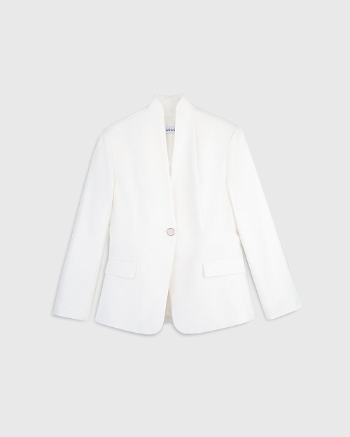 Однобортный приталенный жакет без лацканов, с акцентными пуговицами, белый