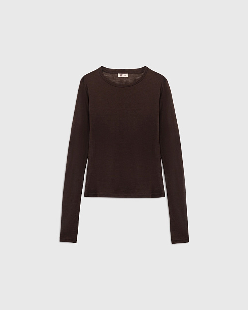 Прозрачный лонгслив из шерсти мериноса, коричневый шоколадный