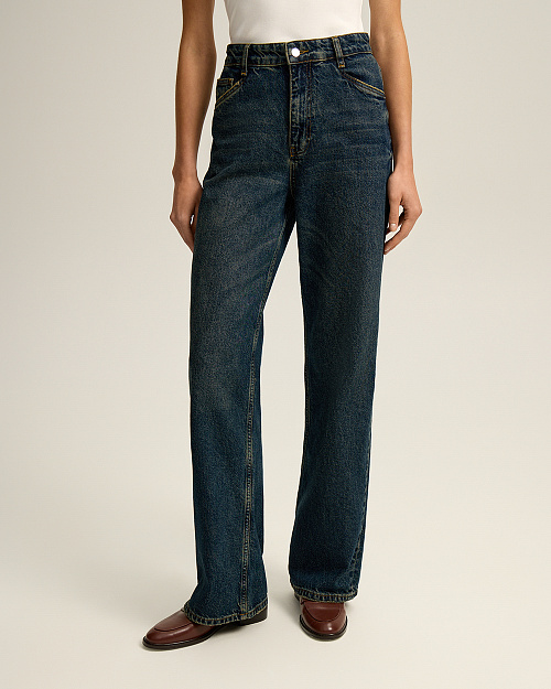 Прямые джинсы с высокой посадкой, темно-синий