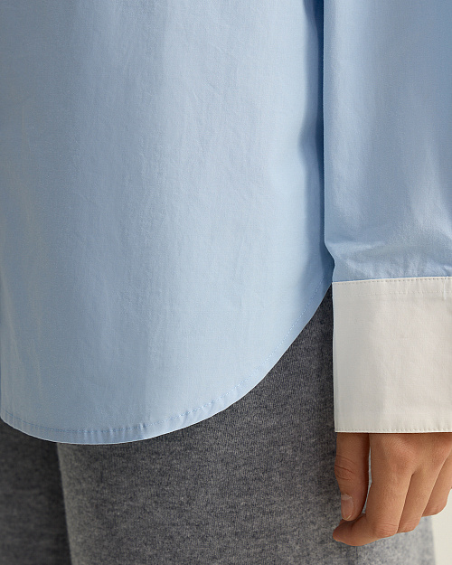 Хлопковая рубашка с контрастным воротником и манжетами, голубой