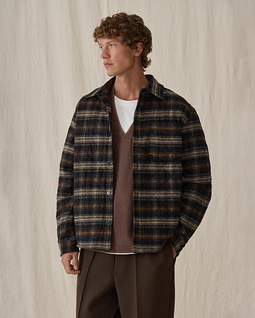 Мужская утепленная стеганая рубашка, коричневый