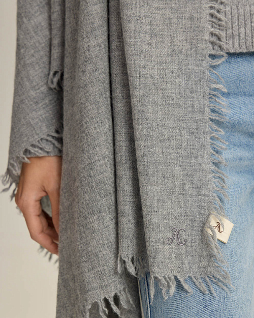 Палантин из шерсти и кашемира, серый меланж
