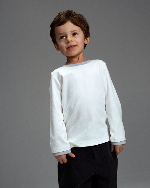 Лонгслив детский Unisex из хлопка с контрастным воротником, серый