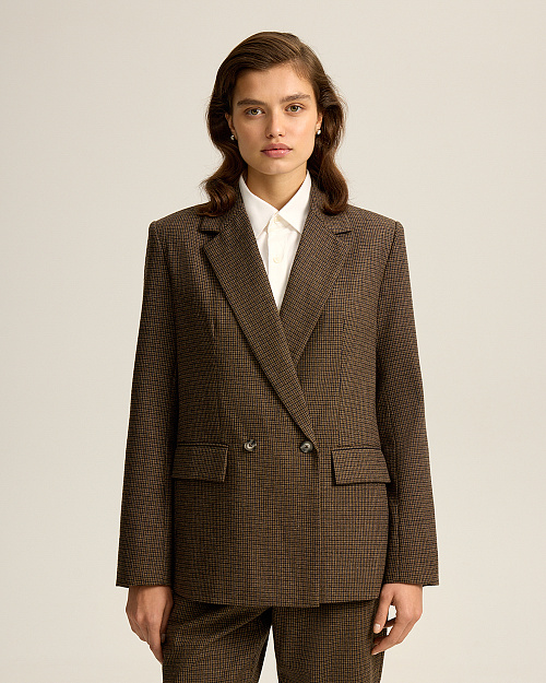 Твидовый жакет прямого кроя, коричневый