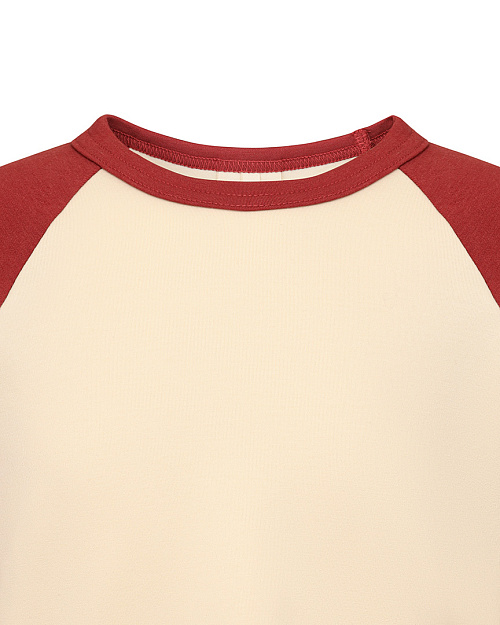 Детский хлопковый лонгслив Unisex с контрастными рукавами, светло-бежевый, красный