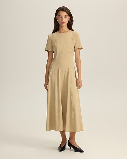 Приталенное платье из лиоцелла и района, бежевый