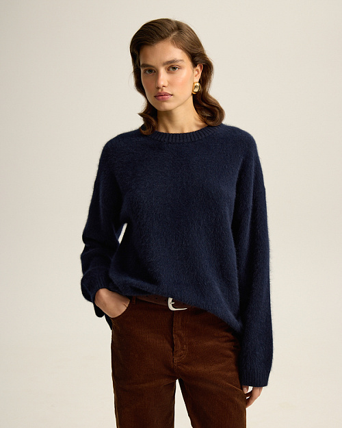 Объемный джемпер из ангоры, темно-синий