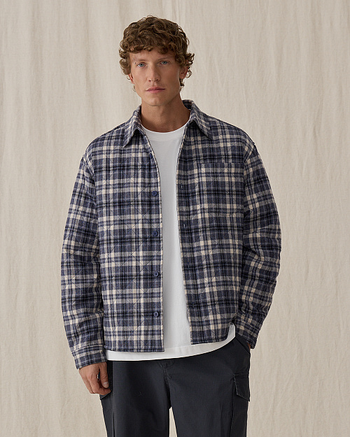 Мужская утепленная стеганая рубашка, синий