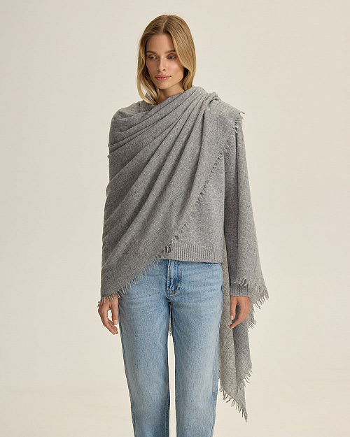 Палантин из шерсти и кашемира, серый меланж