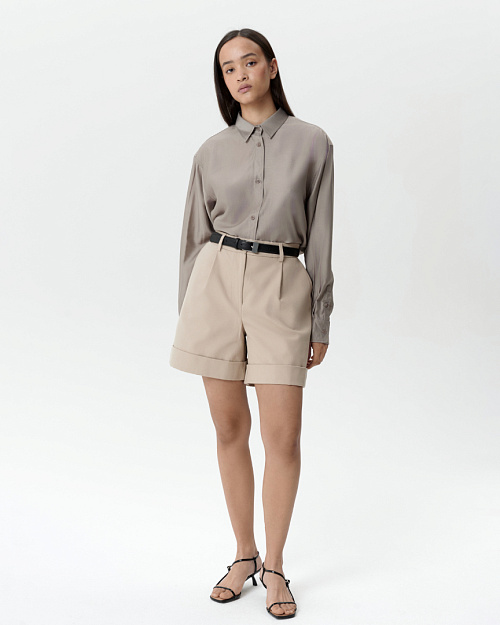 Шорты в стиле сафари, из плотного хлопка, бежевый