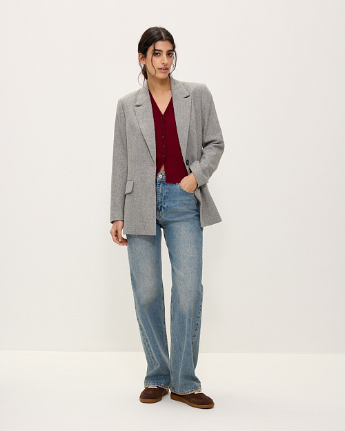 Твидовый жакет из шерсти, серый