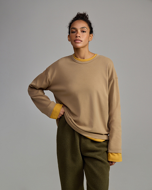 Хлопковый лонгслив Unisex, светло-коричневый